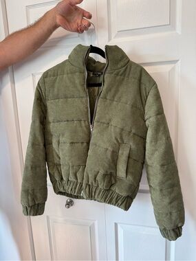 Papermoon Olive Green Corduroy Puffer Jacket